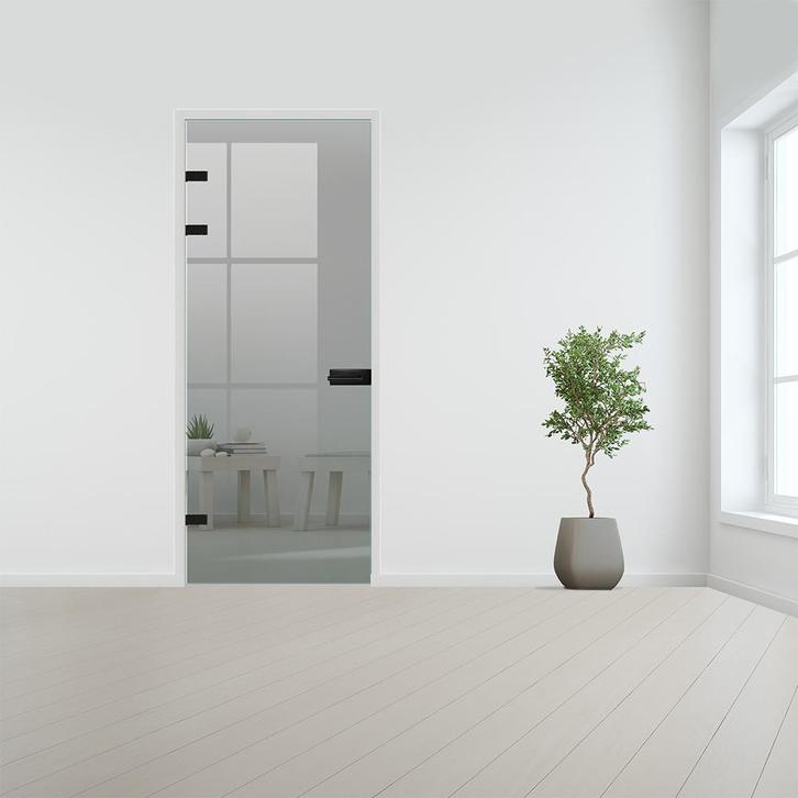 Glazen binnendeur XL voor stomp kozijn zwart beslag-Grijs ge, Doe-het-zelf en Bouw, Glas en Ramen, Nieuw, Verzenden