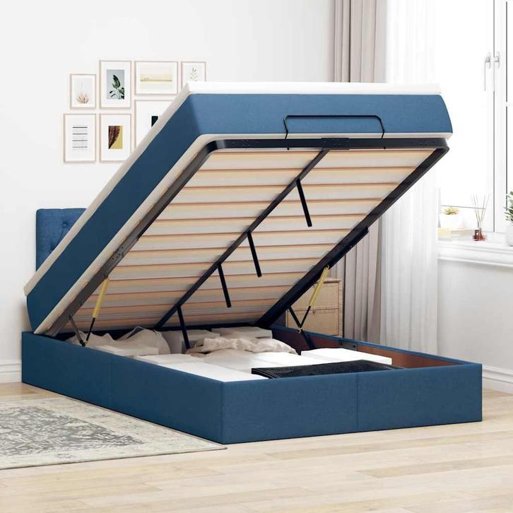 vidaXL Bed met matras 120x200 cm stof blauw, Huis en Inrichting, Slaapkamer | Bedden, Nieuw, Verzenden