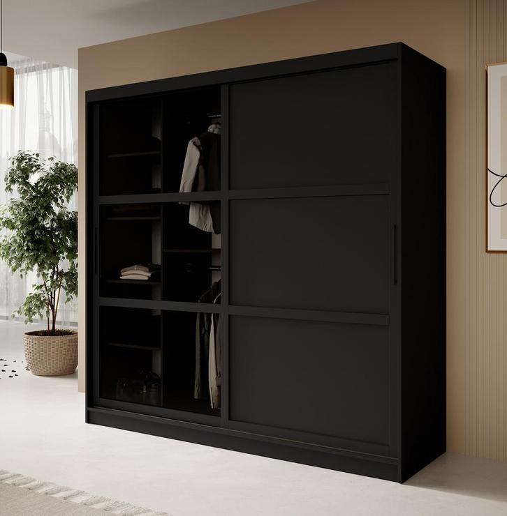 Kledingkast 200cm zwart Schuifdeuren - Smoked glass, Huis en Inrichting, Kasten | Overige, Nieuw, Verzenden
