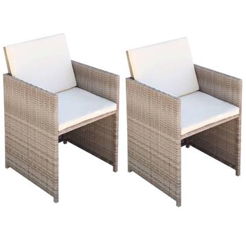 vidaXL Tuinstoelen 2 st met kussens poly rattan beige, Tuin en Terras, Tuinstoelen, Verzenden, Nieuw