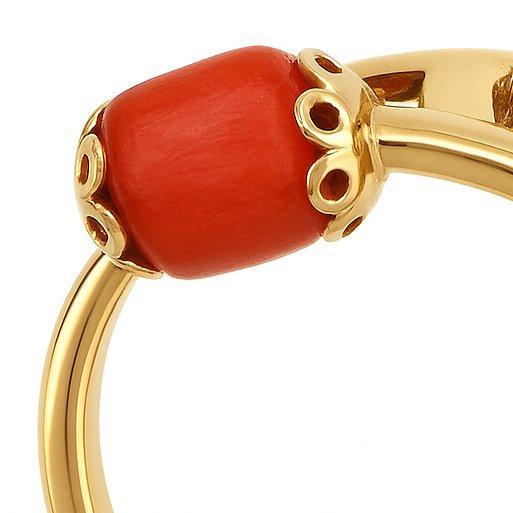 Ring - 18 karaat Geel goud Koraal, Handtassen en Accessoires, Ringen
