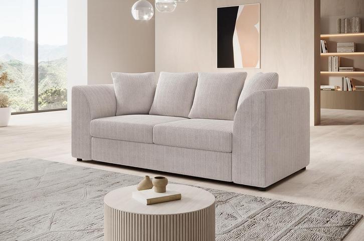 Bankstel Alfort 3 - Beige - Ribstof - 2-3-zits - Met kussens, Huis en Inrichting, Zetels | Zetels, Nieuw, 150 tot 200 cm, Verzenden