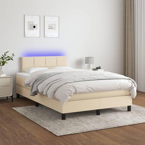 vidaXL Boxspring met matras en LED stof crèmekleurig 120x200, Huis en Inrichting, Slaapkamer | Bedden, Nieuw, Verzenden