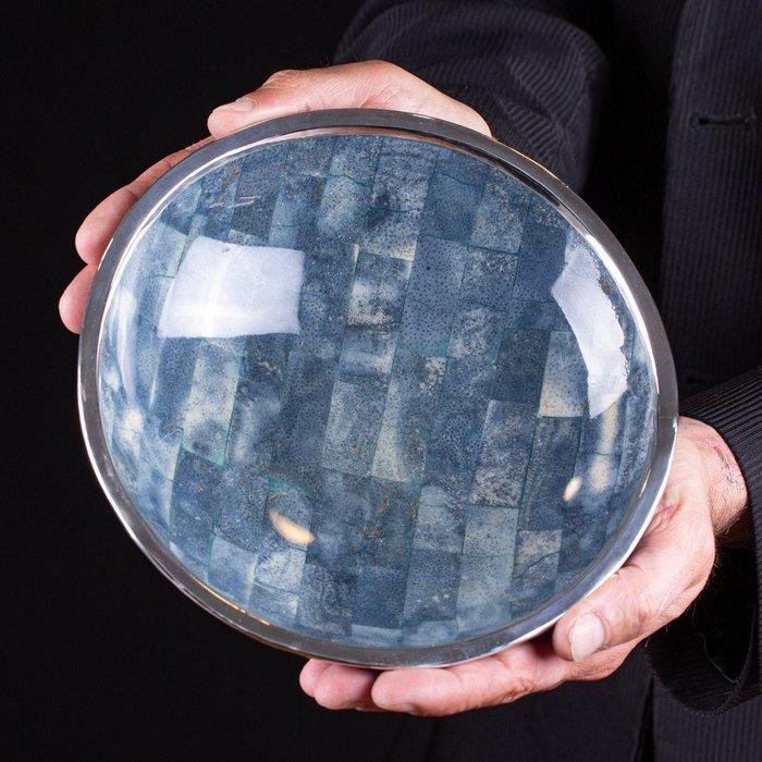 Geweldige blauwe koraalmozaïekkom - Zilver 925 Raro Corallo, Verzamelen, Mineralen en Fossielen