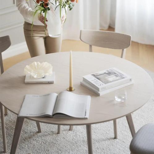 Ronde whitewash eettafel | Eetkamertafel | Retro | Vintage, Huis en Inrichting, Tafels | Eettafels, 100 tot 150 cm, 100 tot 150 cm