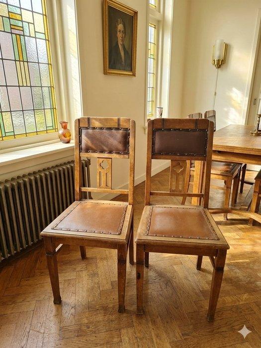 Bijzetstoel (2) - Eik, Leder - Amsterdamse stoelen set, Antiquités & Art, Art | Objets design