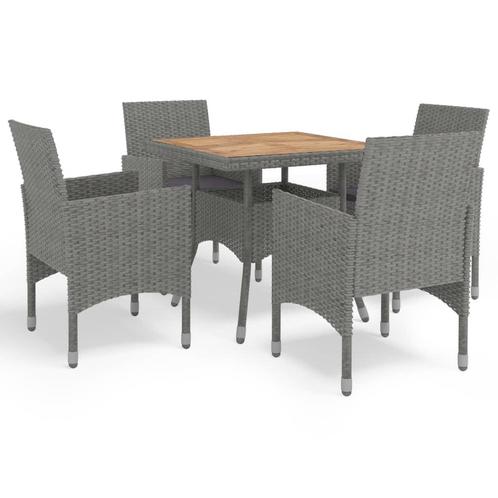 vidaXL 5-delige Tuinset poly rattan en acaciahout grijs, Tuin en Terras, Tuinsets en Loungesets, Tuinset, Nieuw, Verzenden