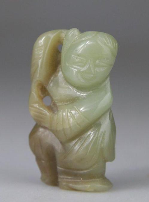 Pendentif Plaque Chinoise - Hoho Brother - Jade Pale -, Antiek en Kunst, Antiek | Overige Antiek