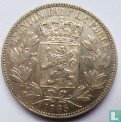 België 5 francs 1865 (Leopold I - zonder punt na F), Postzegels en Munten, Munten | België, Losse munt, Goud, Zilver, Verzenden