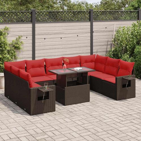 vidaXL 10-delige Loungeset met kussens poly rattan acacia, Tuin en Terras, Tuinsets en Loungesets, Loungeset, Nieuw, Verzenden