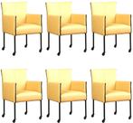 Set van 6 Gele leren moderne kuipstoel - poot rond zwart met, Huis en Inrichting, Nieuw, Leer, Ophalen of Verzenden, Modern