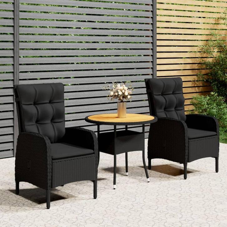 vidaXL 3-delige Bistroset poly rattan zwart, Tuin en Terras, Tuinsets en Loungesets, Nieuw, Verzenden