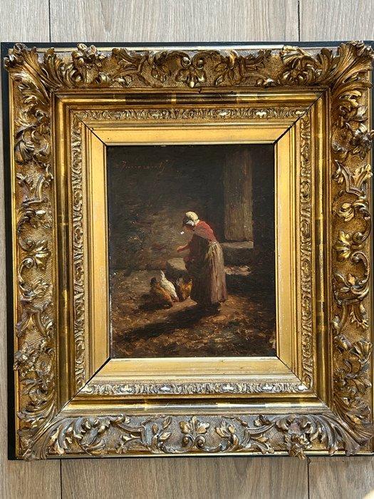 Guglielmo Innoncenti (1871 - 1961) - De kippen voeren, Antiek en Kunst, Kunst | Schilderijen | Klassiek