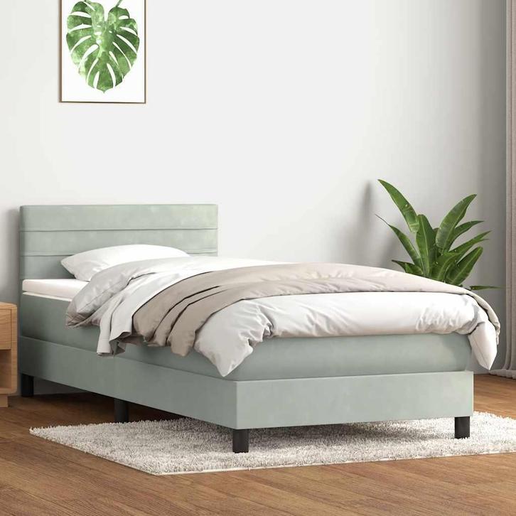 vidaXL Boxspring met matras fluweel lichtgrijs 90x210 cm, Huis en Inrichting, Slaapkamer | Bedden, Nieuw, Verzenden