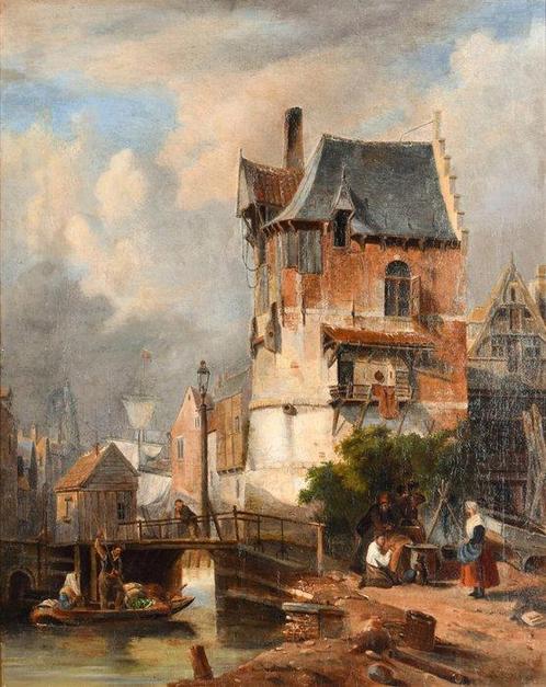 Charles Leickert (1816-1907) - Entering the trade port, Antiek en Kunst, Kunst | Schilderijen | Klassiek