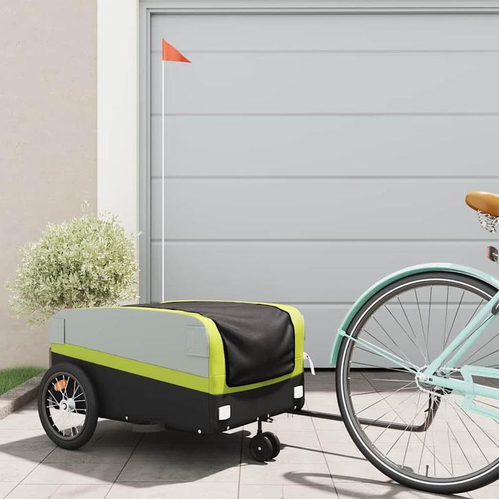 vidaXL Fietstrailer 45 kg ijzer zwart en groen, Fietsen en Brommers, Fietsaccessoires | Aanhangwagens en Karren, Nieuw, Verzenden