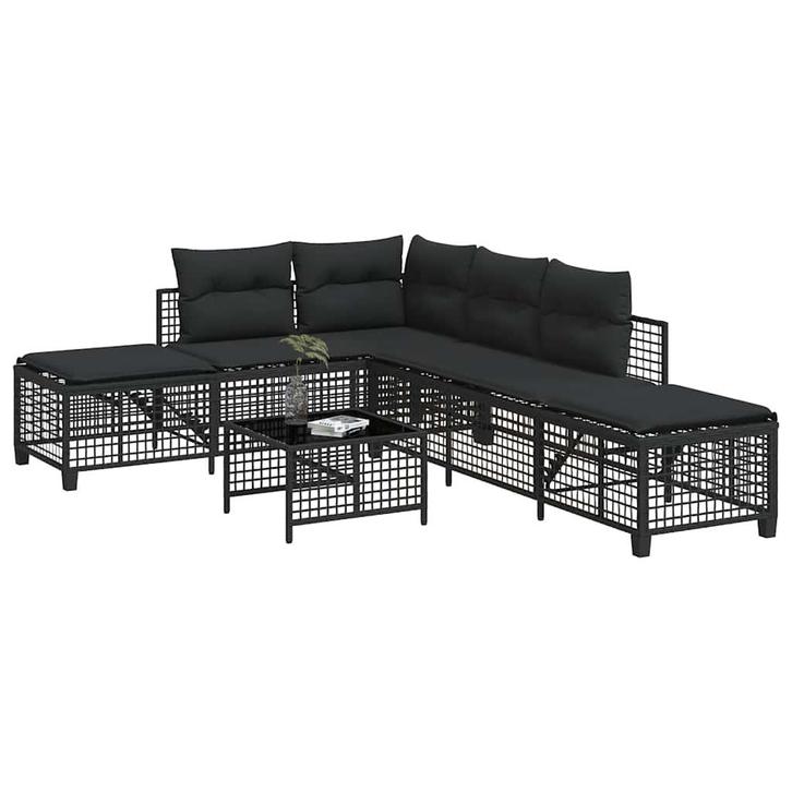 vidaXL 3-delige Loungeset met kussens poly rattan zwart, Tuin en Terras, Tuinsets en Loungesets, Nieuw, Verzenden