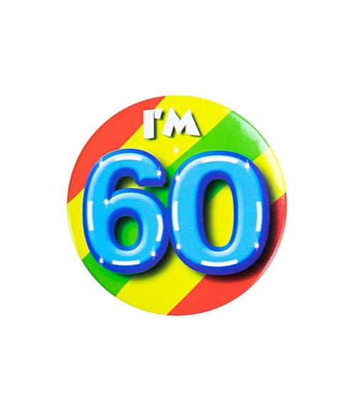 Im 60 Button 60 Jaar 5,5cm, Hobby en Vrije tijd, Feestartikelen, Nieuw, Verzenden