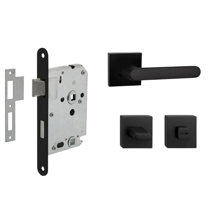 Deurbeslag set met WC-slot en deurklink Linee zwart, Doe-het-zelf en Bouw, Hang- en Sluitwerk, Klink of Kruk, Nieuw, Overige materialen