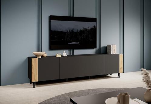 TV-Meubel zwart 200x40x52 4 deuren metalen pootjes, Maison & Meubles, Armoires | Mobilier de télévision, Envoi