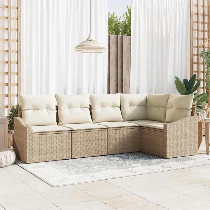 vidaXL Tuin Eettafel Set met kussen met opslag 5 pcs Beige, Tuin en Terras, Tuinsets en Loungesets, Nieuw, Verzenden