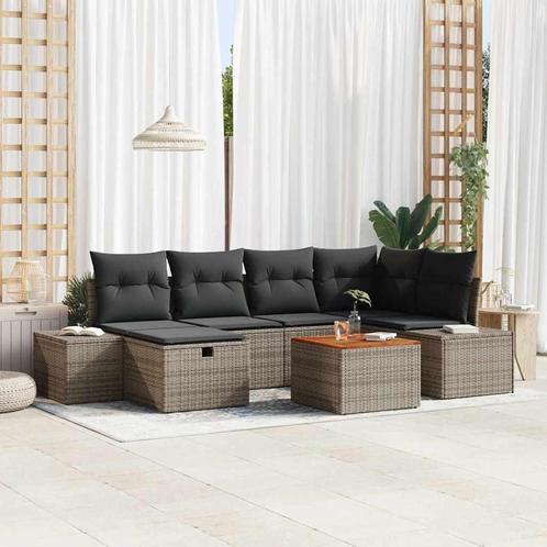 vidaXL 7-delige tuinset met kussens in grijs poly rattan, Tuin en Terras, Tuinsets en Loungesets, Tuinset, Nieuw, Verzenden