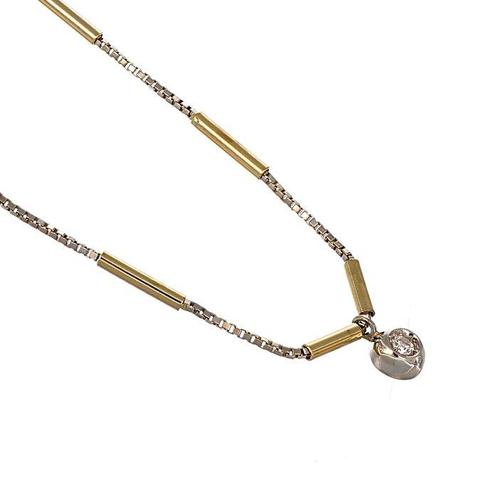 Collier avec pendentif - 18 carats Or blanc, Or jaune -, Handtassen en Accessoires, Antieke sieraden