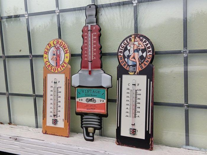 Bord (3) - thermometers metaal set van 3 - Staal, Antiek en Kunst, Kunst | Designobjecten
