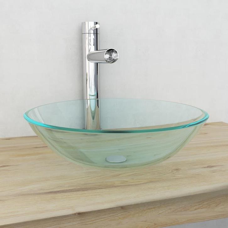 vidaXL Wasbak gehard glas 42 cm transparant, Doe-het-zelf en Bouw, Sanitair, Nieuw, Verzenden
