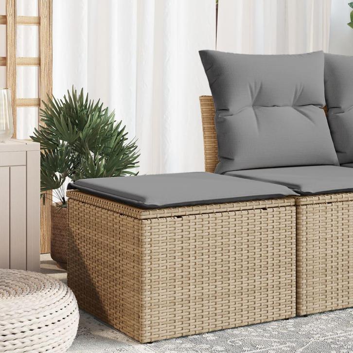 vidaXL Tuinkruk met kussen 55x55x37 cm poly rattan beige, Tuin en Terras, Tuinsets en Loungesets, Nieuw, Verzenden