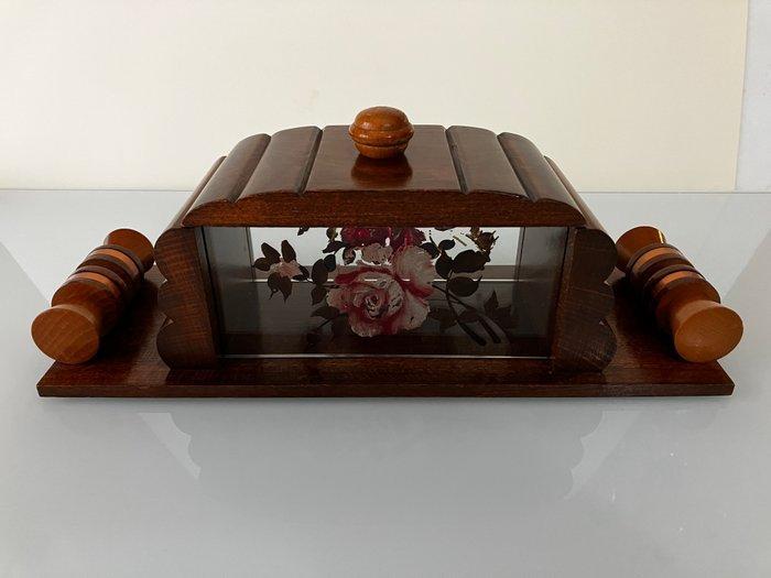 Koekjesdoos - Hout - Glas - Koper - Art Deco, Antiek en Kunst, Curiosa en Brocante