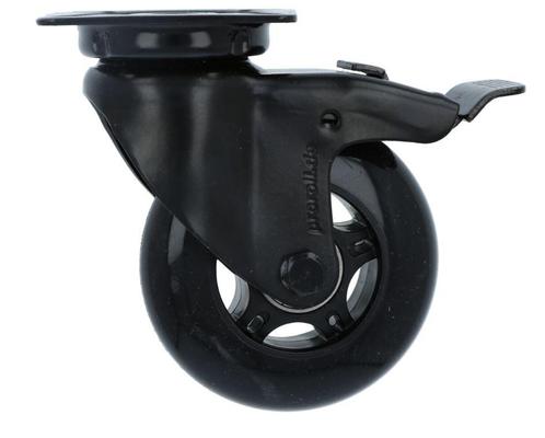 Zwenk Skatewiel Met Rem zwart met bevestigingsplaat 75 mm, Doe-het-zelf en Bouw, Zwenkwielen, Nieuw