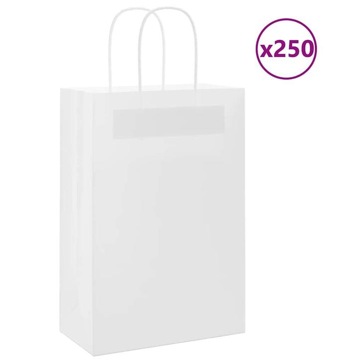 vidaXL Papieren zakjes 250 st met hengsels 21x11x31 cm wit, Divers, Emballage cadeau, Envoi