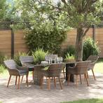 vidaXL Tuin Eettafel Set met kussen 7 pcs Grijs poly rattan, Tuin en Terras, Verzenden, Nieuw