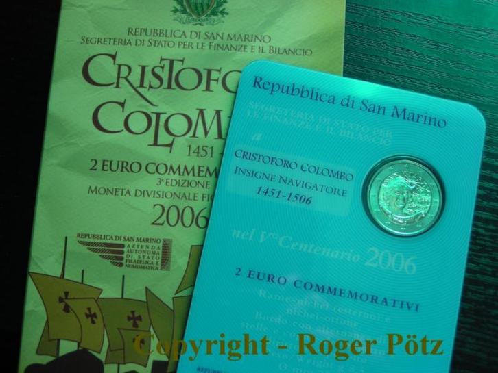 San Marino 2 Euro 2006 Christopher Kolumbus im Originalfo..., Postzegels en Munten, Munten | Europa | Euromunten, België, Verzenden