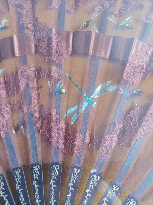 Handwaaier - Libellen - parelmoer, zijde, hout en glas - En, Antiek en Kunst, Kunst | Designobjecten
