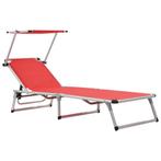 vidaXL Ligbed inklapbaar met dak aluminium en textileen rood, Tuin en Terras, Verzenden, Nieuw