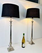 Tafellamp - Aluminium - Twee chroom kandelaar tafellampen, Antiek en Kunst