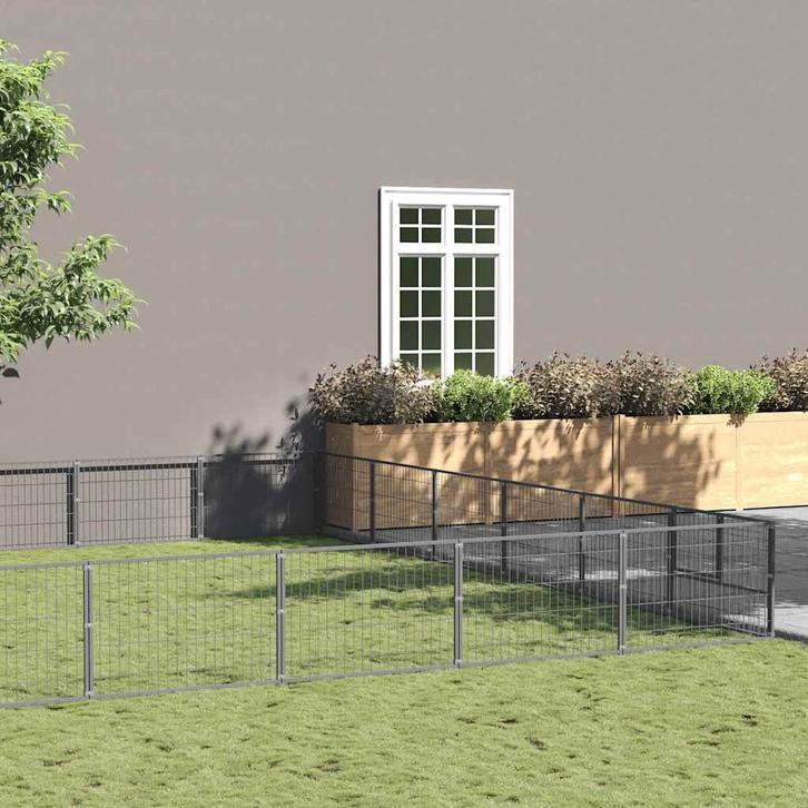 vidaXL Hondenkennel 60 m² staal zilverkleurig, Animaux & Accessoires, Caisses pour chiens, Envoi