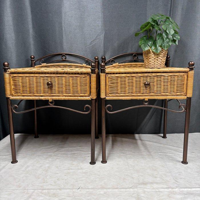 Nachtkastje (2) - Unieke Set van 2 - Metaal, Rattan -, Antiek en Kunst, Curiosa en Brocante