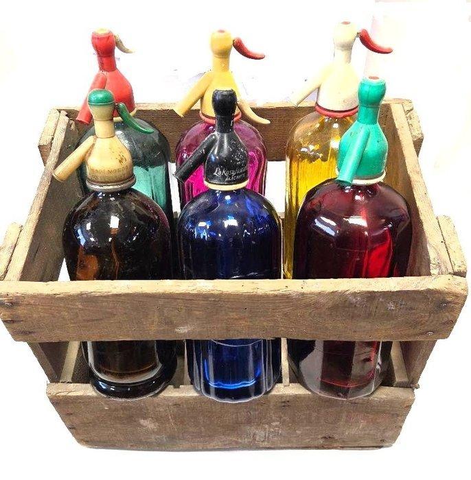 Siphon - six siphons vintage et une boîte, Antiquités & Art, Art | Objets design