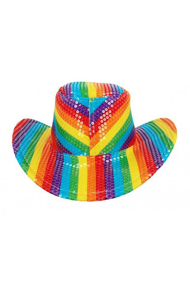 Cowboyhoed Regenboog Pailletten Strepen Pride Gekleurd Cowbo, Kleding | Heren, Carnavalskleding en Feestkleding, Nieuw, Ophalen of Verzenden