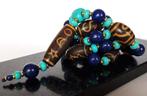Agaat, lapis lazuli en turkoois Boeddhistische ketting - dZi