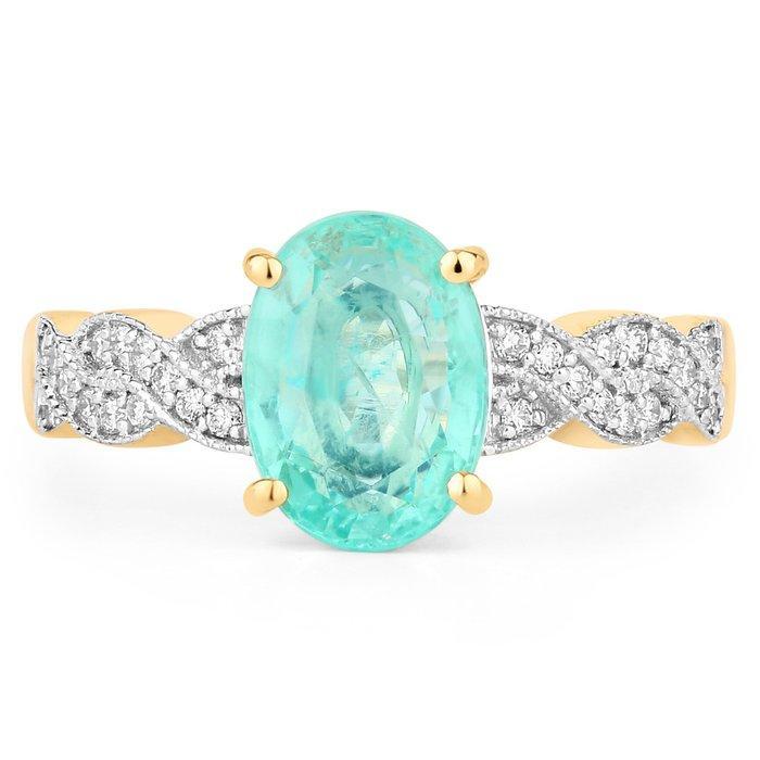 Ring - 14 karaat Geel goud - 1.98ct. tw. Smaragd - Diamant -, Handtassen en Accessoires, Ringen