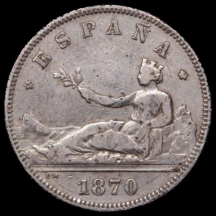 Spanje. Primera Republica Y Alfonso XIII. 2 Pesetas 1870 y, Postzegels en Munten, Munten | Europa | Niet-Euromunten