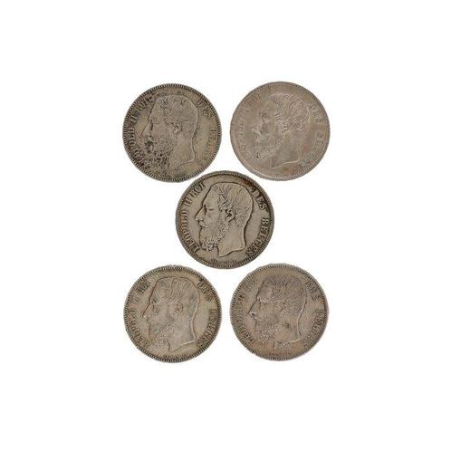 België. Leopold II. 5 Francs 1863/1875 (5 stuks)  (Zonder, Timbres & Monnaies, Monnaies | Pays-Bas