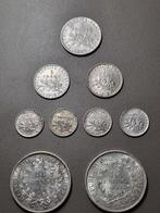 Frankrijk. Lot of 9 silver coins (50 Centimes to 10 Francs), Timbres & Monnaies, Monnaies | Europe | Monnaies non-euro