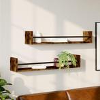 vidaXL Wandschappen met stangen 2 st 80x16x14 cm gerookt, Huis en Inrichting, Verzenden, Nieuw