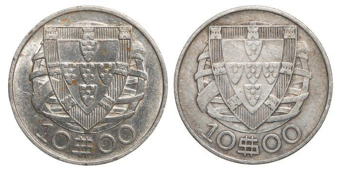 Portugal. República. 2 Moedas - 10 Escudos 1932 & 1934, Postzegels en Munten, Munten | Europa | Niet-Euromunten