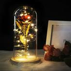 Kunst Roos in Glazen Stolp met Verlichting - Zijden Rozen, Verzenden, Nieuw